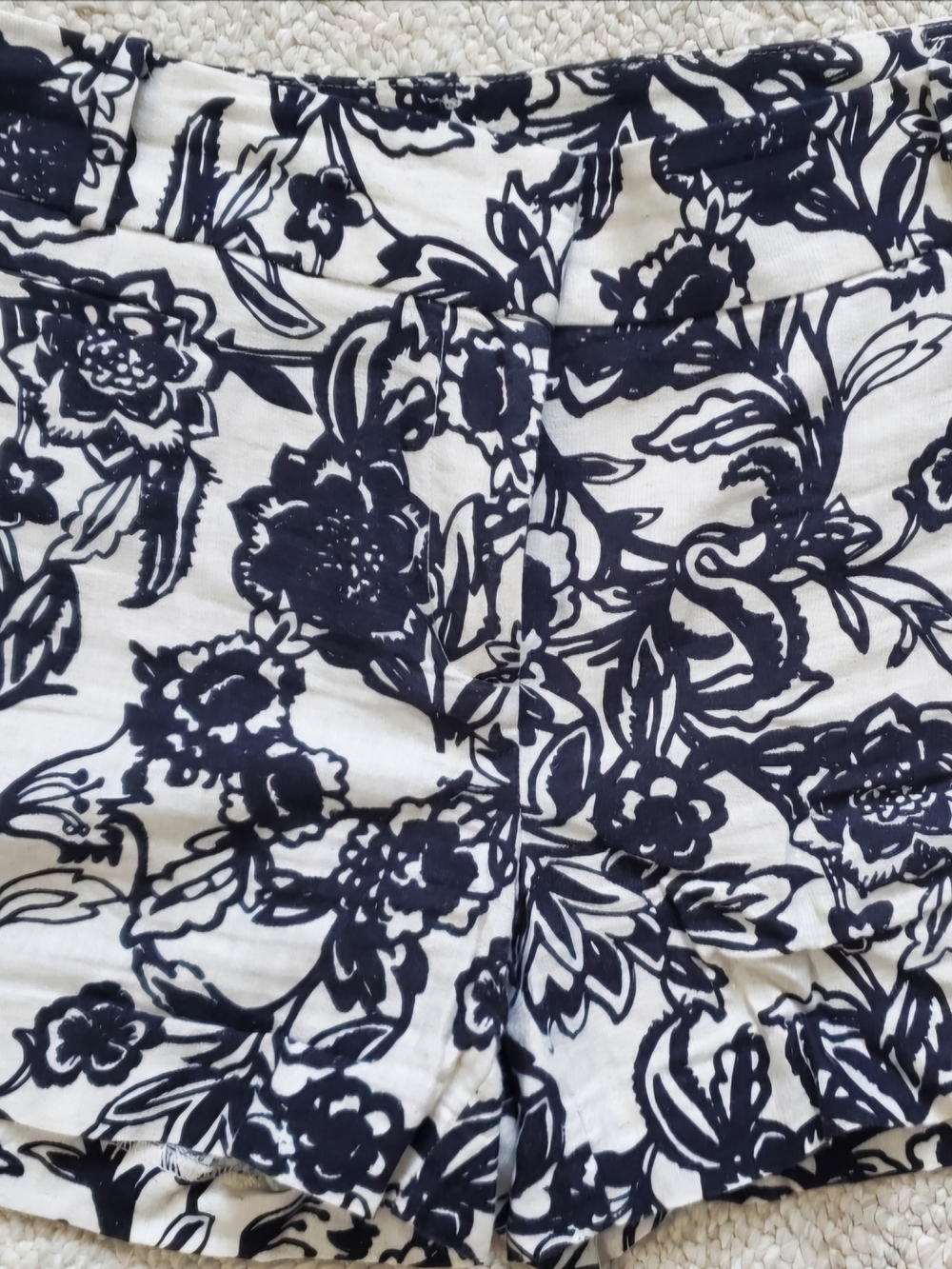 LOFT Black Floral Print Linen Cotton Shorts